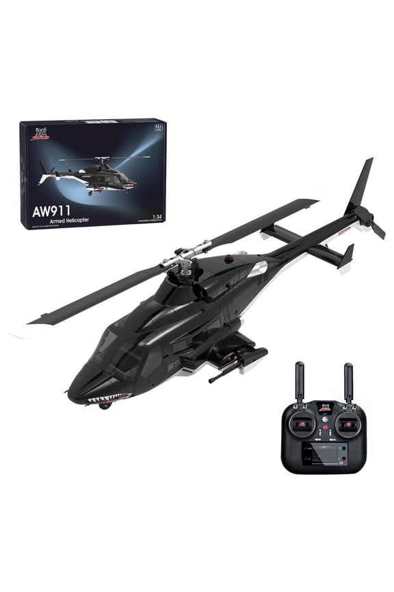 RC Helicopter, AW-911 Air-Wolf 1/34 Scale 2.4G 9CH Flybarless RC Aircraft Model with LED Lights, 6G/3D Stunt Mode and GPS Positioning, Gift for Adults (RTF/Mode 1/Mode 2 Switchable)