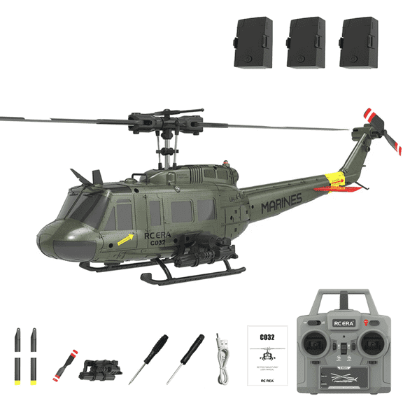 RC Helicopter for Adults, C032 UH-1 Huey 6CH 3D Invert Flight RC Helicopter with 6-Axis Gyro Stabilization, One-Key Takeoff/Landing, Altitude Hold, Optical Flow Positioning for Enthusiasts - RTF