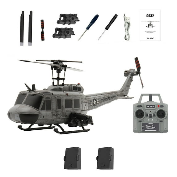 RC Helicopter for Adults, C032 UH-1 Huey 6CH 3D Invert Flight RC Helicopter with 6-Axis Gyro Stabilization, One-Key Takeoff/Landing, Altitude Hold, Optical Flow Positioning for Enthusiasts - RTF
