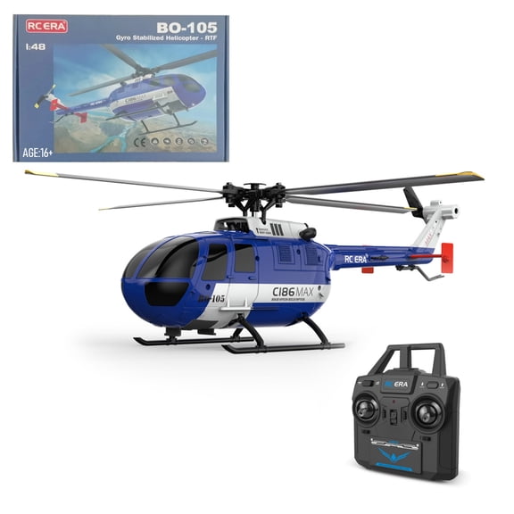 RC Helicopter, C186MAX BO105 2.4G 4CH Single Flybarless No Ailerons RC Aircraft Plane Model with 6-Axis Gyro & Altitude Hold Optical Flow for Indoor and Outdoor Play, Gift for Beginners Adults (RTF)