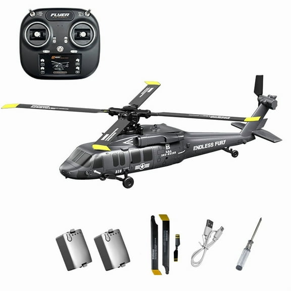 RC Helicopter K200, 2.4G 6-Channel Simulation Helicopter with Optical Flow Positioning & Altitude Hold, Brushless Motor, One-Key Inverted Flight, USB Charging, 2 Batteries Gray