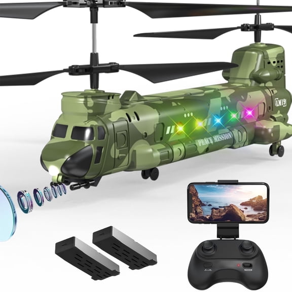 Remote Control Helicopter with Camera, Transport RC Helicopter with Altitude Hold, One Key Take Off/Landing, LED Lights, Birthday Gifts for Boys Ages 14+