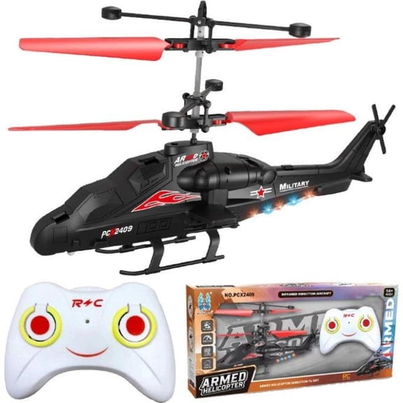 RC Helicopter Toy for Adults Kids Armed Attack Helicopter Shape with Shark Mouth Livery Hand Infrared Induction Hovering Sensor Multi Mode LED Light