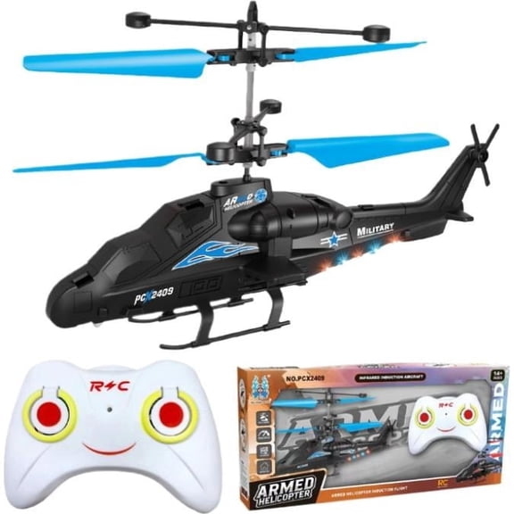 RC Helicopter Toy for Adults Kids Armed Attack Helicopter Shape with Shark Mouth Livery Hand Infrared Induction Hovering Sensor Multi Mode LED Light