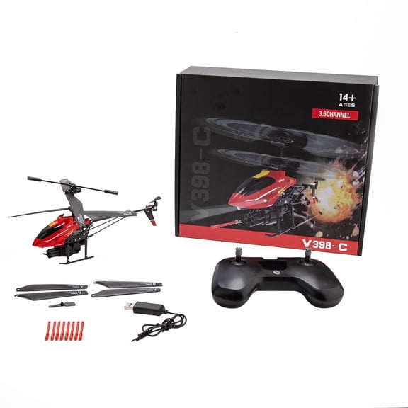 RC Helicopter, WL V398-C 2.4G 4CH Dual-Blade Altitude Hold Missile RC Aircraft With Led Lights, Adjustable Left/Right Hand Throttle & 6-Axis Gyro, Gift for Adults (RTF Version)