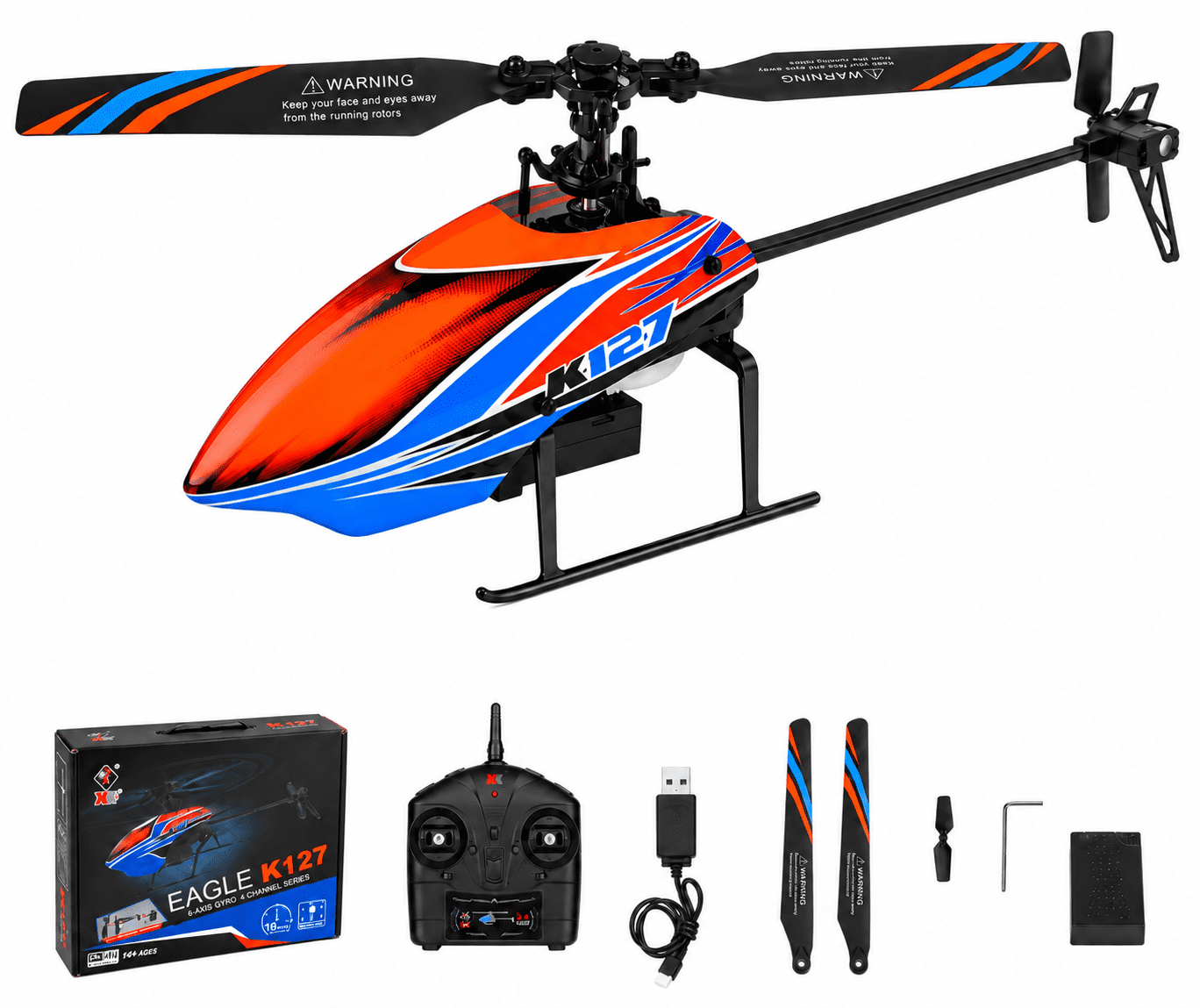 Bruce&Shark RC Helicopter, WLtoys XK K127 Remote Control Helicopter, 4 Channel RC Aircraft with 6-Axis Gyro, Altitude Hold, One Key Take Off/Landing, Easy to Fl
