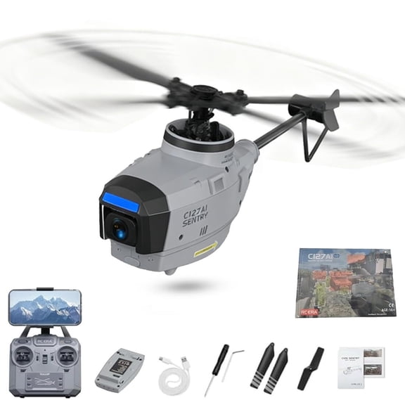 RC Helicopter with 1080p Camera - Military Drone with Optical Flow Positioning & Altitude Hold for Enthusiasts C127AI