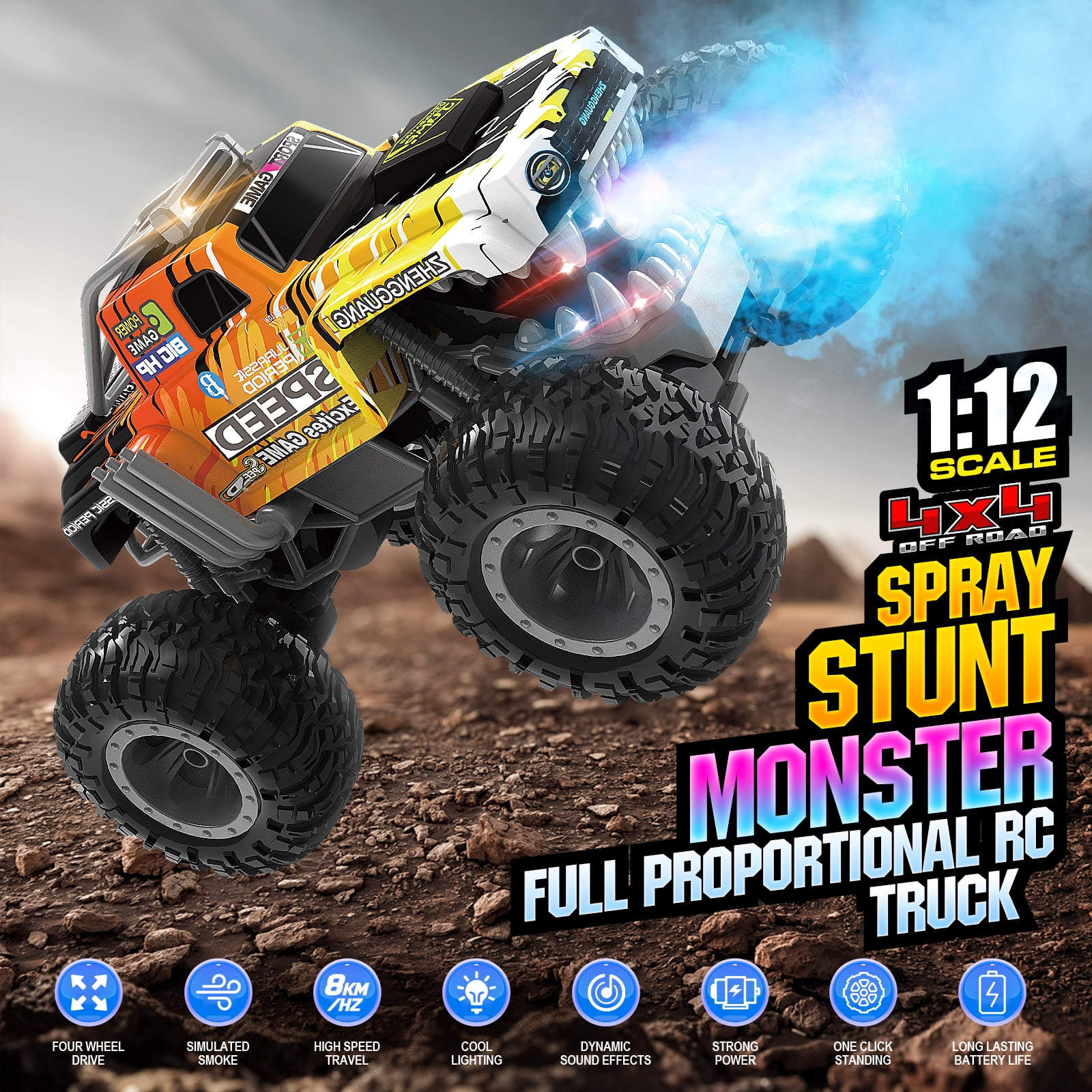 RC Monster Truck for Kids 6-12, 1:12 Scale 4WD Remote Control Car with ...