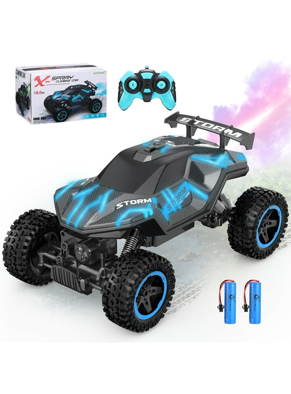 RC Monster Trucks, 1:16 Remote Control Cars for Boys, 4WD Off Road Trucks with LED Lights and Spray, RC Cars for Kids and Adults Birthday Christmas Gifts