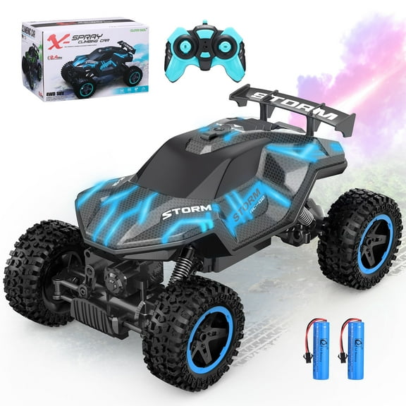 RC Monster Trucks, 1:16 Remote Control Cars for Boys, 4WD Off Road Trucks with LED Lights and Spray, RC Cars for Kids and Adults Birthday Christmas Gifts