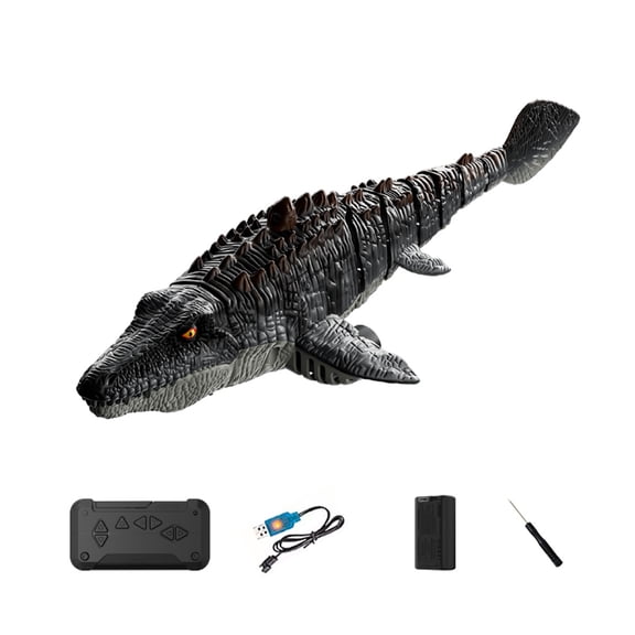 RC Mosasaur Water Vehicle with Water Spray, 2.4GHz Waterproof Remote Control Boat with LED Light for Swimming Pool Lake Bathroom