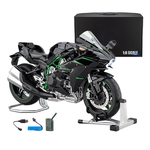 RC Motorcycle Model for Adults, 1/6 Scale H2 Alloy Dynamic Motorbike Display with Ignition Sound, LED Lights, Water Mist Exhaust Effect & Suspension, Mechanical Model for Collectors Enthusiasts