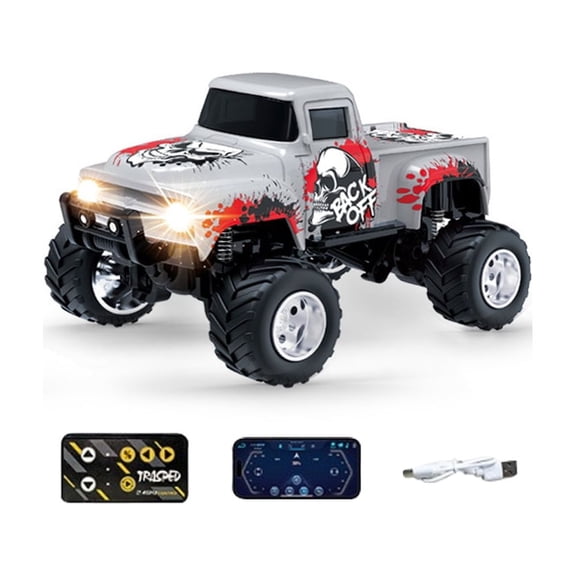 RC Off-Road Truck, 1/64 Scale Alloy RC Car , 2.4GHz & App Control, Proportional 3-Speed Remote Control Car with Lights, Mini Rock Crawler, Ideal Holiday Gift for Men