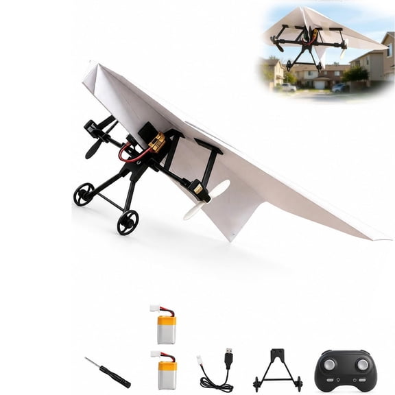 RC Paper Airplane DIY Kit, Electric Remote Control Plane Gyro Stabilizer, 2.4GHz Micro Fixed Wing Drone STEM Toy for Hobbyists Beginner (1 Pack)