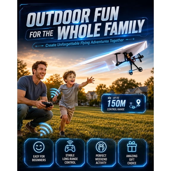 RC Paper Airplane DIY Kit – Electric Remote Control Plane with Gyro Stabilizer – Dual Propellers Lightweight Glider Tool for Hobbyists and Beginner Flyers (1 Battery)