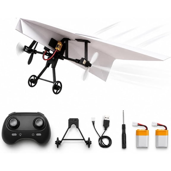 RC Paper Airplane DIY Kit, Electric Remote Control Plane with Gyro Stabilizer & Dual Propellers, Foldable Lightweight Glider for Hobbyists Beginners