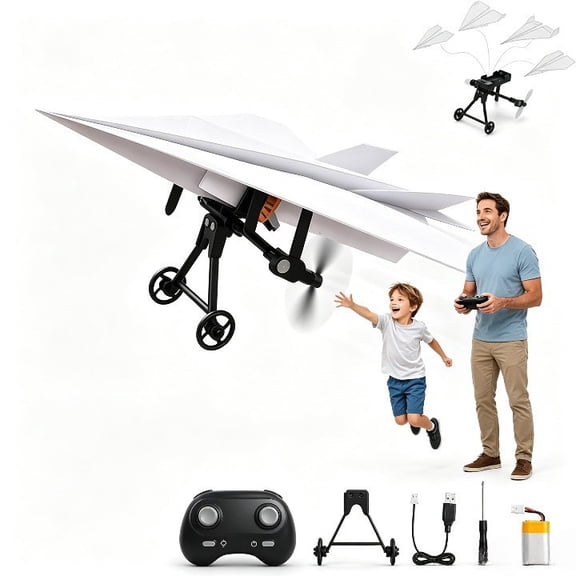 RC Paper Airplane Kit, DIY Electric Motorized Plane with Gyro Stabilizer, 2.4GHz Remote Control Foldable Glider for Beginners