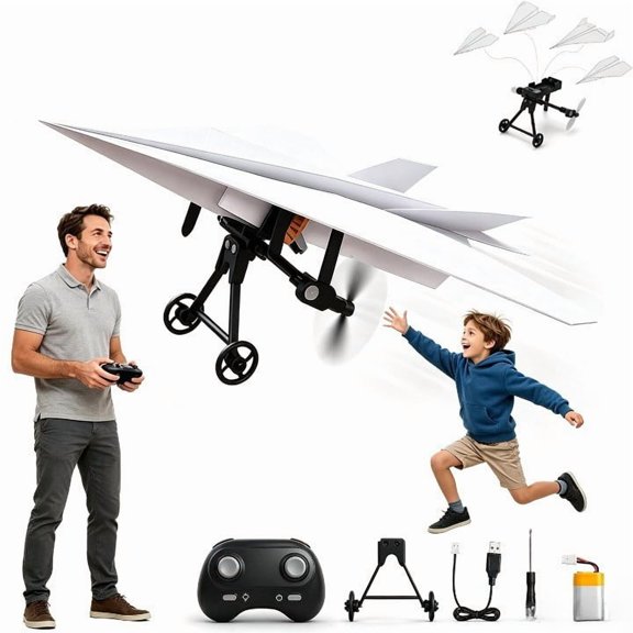 RC Paper Airplane Kit, DIY Electric Motorized Plane with Gyro Stabilizer and Dual Propellers, 2.4GHz Remote Control for Creative Flying