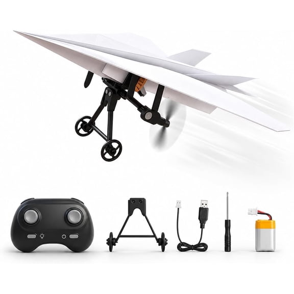 RC Paper Airplane Kit, DIY Electric Paper Airplane Motor with Gyro Stabilizer, 2.4GHz Remote Control Foldable Micro Fixed Wing Drone