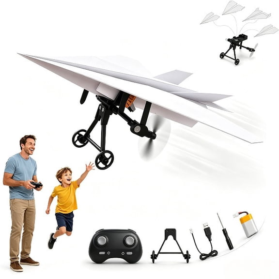 RC Paper Airplane Kit, DIY Electric Remote Control Plane, Gyro Stabilizer Dual Propellers, 2.4GHz Foldable Glider for Outdoor Flying