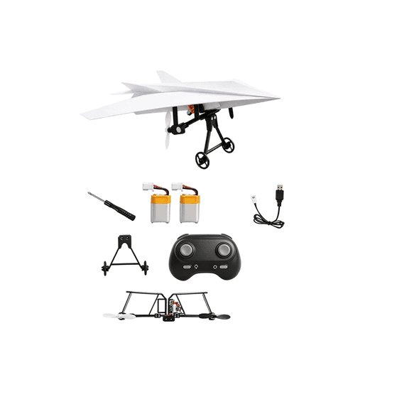 RC Paper Airplane Kit, DIY Electric Remote Control Plane with Gyro Stabilizer & Dual Propellers, Lightweight Foldable Flying STEM Toy Micro Fixed Wing Drone(Dual Batteries）