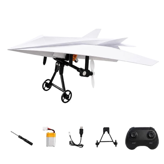 RC Paper Airplane Kit, DIY Electric Remote Control Plane with Gyro Stabilizer and Dual Propellers, PLYZLE Foldable Fixed Wing Glider Conversion Kit for Beginners and Hobbyists