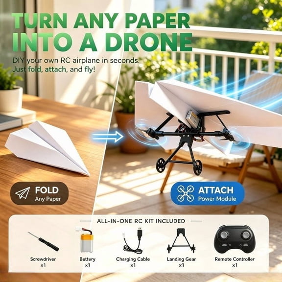 RC Paper Airplane Kit, DIY Electric Remote Control Plane with Gyro Stabilizer, 2.4GHz Dual Propeller Glider for Aviation Enthusiasts