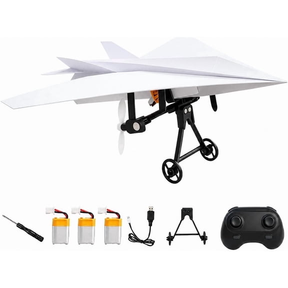 RC Paper Airplane Kit, DIY Electric Remote Control Plane with Gyro Stabilizer, 2.4GHz Dual Propeller for Aerodynamics Learning