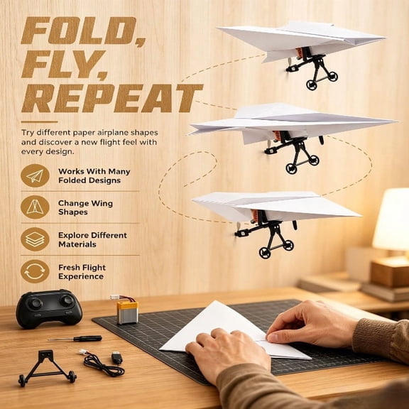 RC Paper Airplane Kit, DIY Electric Remote Control Plane with Gyro Stabilizer, 2.4GHz Foldable Glider for Weekend Flying Fun