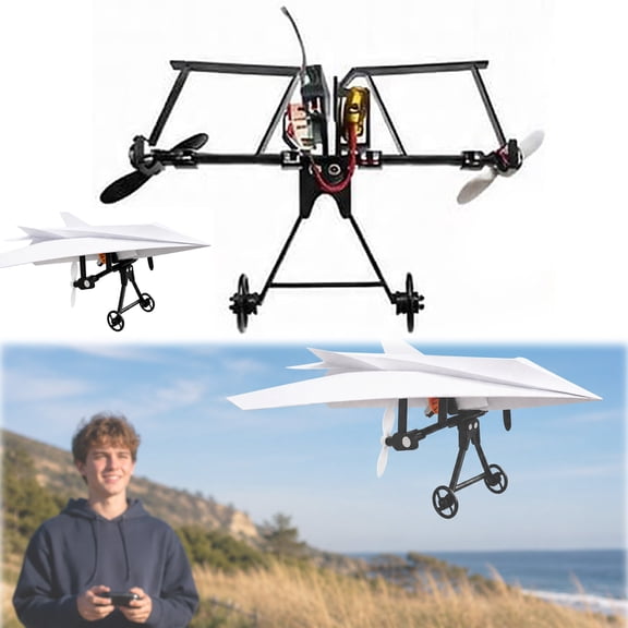 RC Paper Airplane Kit Electric Motorized Power Module Easy to Fly 2.4GHz Remote Control Plane with Dual Propellers DIY STEM Outdoor Glider Toy Gift for Kids BoysWithout Paper Airplanes