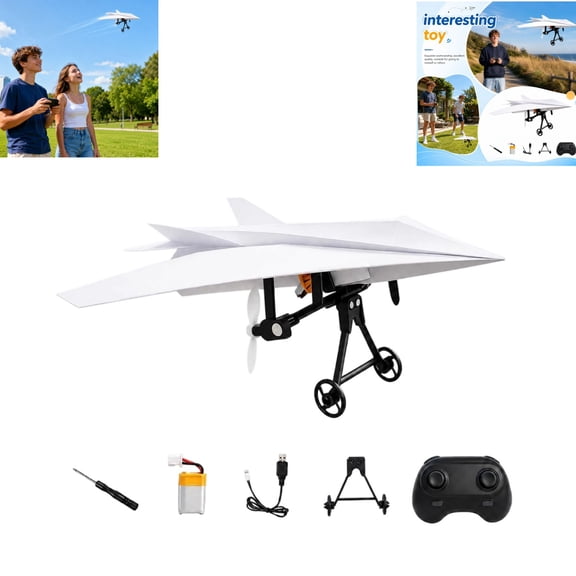 RC Paper Airplane Kit with Gyro Stabilizer, DIY Electric Dual Propeller FixedWing Aircraft, Lightweight Foldable Remote Control Flying Toy for Beginner Flyers and Hobbyists