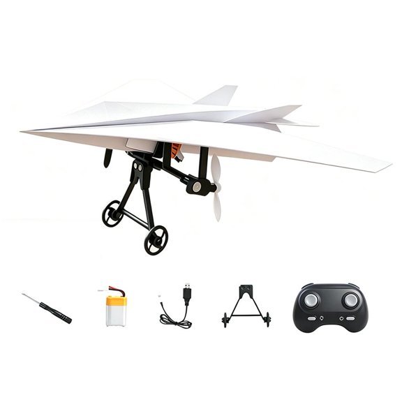 RC Paper Airplane Kit with Gyro Stabilizer, DIY Electric Remote Control Plane with Dual Propellers, Foldable Lightweight Fixed Wing, STEM Flying Toy for Adults and Beginner Hobbyists