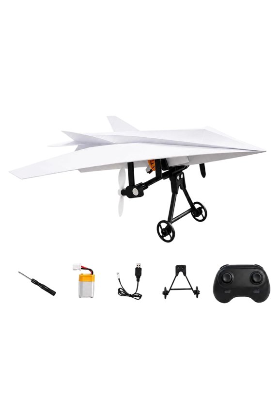 RC Paper Airplane Kit with Gyro Stabilizer - DIY Electric Remote Control Plane with Dual Propellers, Lightweight Foldable, for Hobbyists and Beginner Flyers 1pcs-1battery