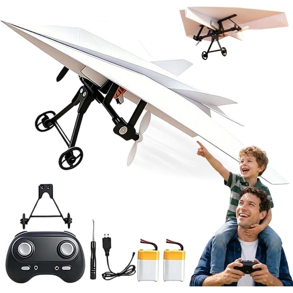 RC Paper Airplane Kit with Gyro Stabilizer,DIY Electric Remote Control RC Plane with Dual Propellers,Paper Airplane Motor Kit,Foldable Flying Planes Micro Fixed Wing Drone Support Mirrorless Camera