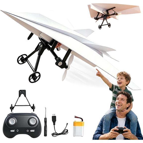 RC Paper Airplane Kit with Gyro Stabilizer,DIY Electric Remote Control RC Plane with Dual Propellers,Paper Airplane Motor Kit,Foldable Flying Planes Micro Fixed Wing Drone Support Mirrorless Camera