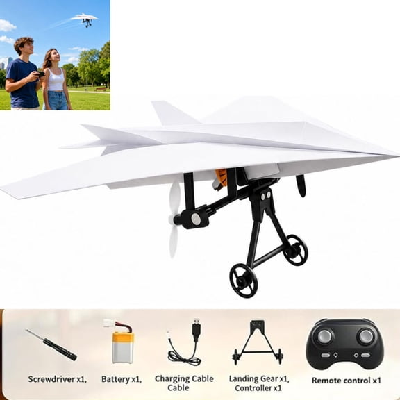 RC Paper Airplane Kit with Gyro Stabilizer DIY Model Airplanes Launcher Construction Set with Dual Propellers Lightweight Foldable Flying Micro Fixed Wing DroneWithout Paper Airplanes