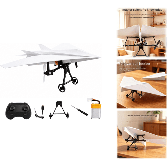 RC Paper Airplane Kit with Gyro Stabilizer, Rc Paper Airplane DIY Kit with Dual Propellers, Foldable Lightweight Glider Tool for Hobbyists and Beginner Flyers 1pcs-1battery