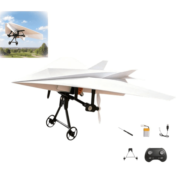 RC Paper Airplane Kit with Gyro Stabilizer, Rc Paper Airplane DIY Kit with Dual Propellers, Foldable Lightweight Glider Tool for Hobbyists and Beginner Flyers (1pcs-1battery)