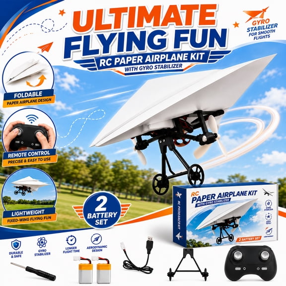RC Paper Airplane Kit with Gyro Stabilizer and Remote Control, DIY Electric Remote Control Plane, Foldable Micro Fixed Wing Drone for Hobbyists Beginner