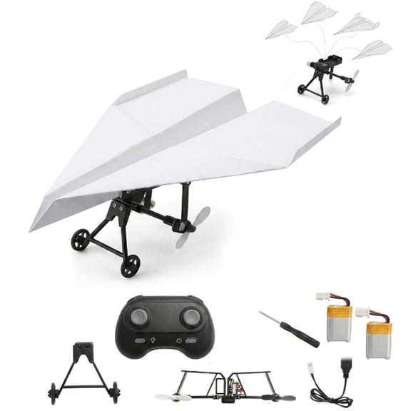RC Paper Airplane Kit Remote Control Plane with Gyro Stabilizer Dual Propellers Electric DIY Glider STEM Toy for Hobbyists and Beginner Flyers(Q)