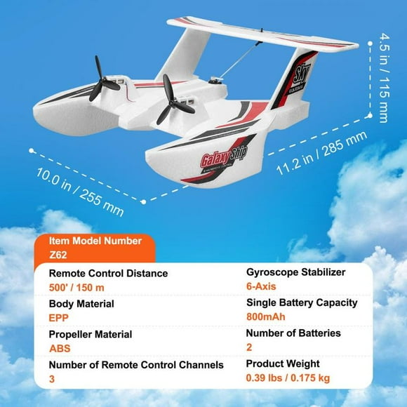 RC Plane, 2.4GHZ 3 Channel Remote Control Airplane with 6-Axis Gyro Stabilizer, Ready to Fly Amphibious Aircraft Plane Toy with 2 Batteries, Easy to Fly RC Glider for Adults Kids Beginners Boys