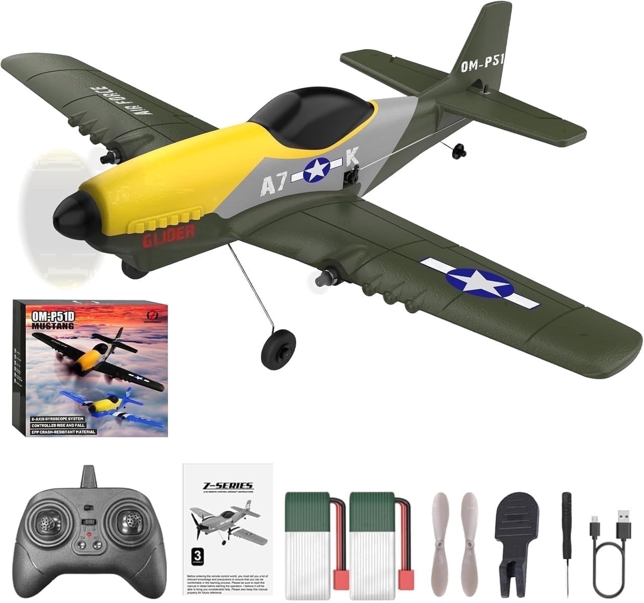 Bruce&Shark RC Plane, 3 Channel RC Jet Plane with 2.4GHz Remote Control 6-Axis Gyro Drone for Kids 8-12 & Adults, Beginner-Friendly Outdoor Remote Control Airplane, Rechargeable Battery, Easy to Fly