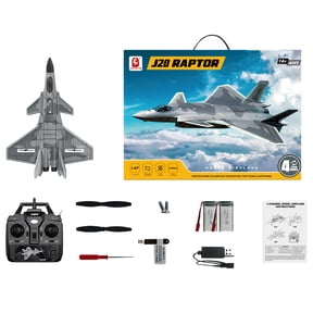 RC Plane 4 Channel J20 Stealth Fighter RC Jet with LED Lights, 2.4GHz Remote Control Airplane for Adults, Dual-Motor Glider with 6G/3D Stunt Modes, Optional 1080P Camera (with 2 Battery)