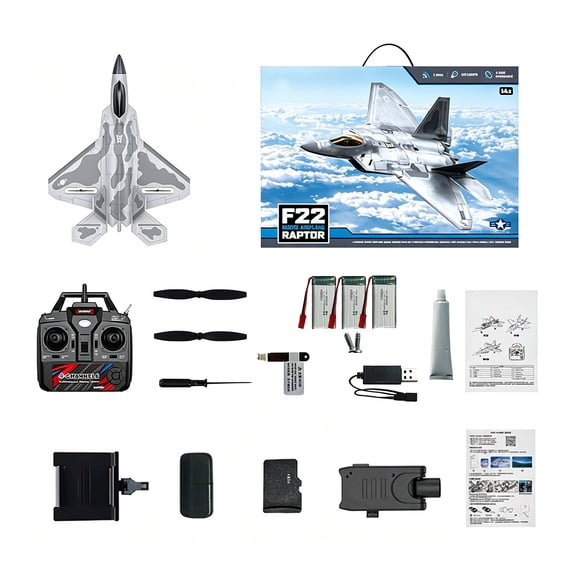 RC Plane for Adults, 4-Channel RC F22 Fighter Jet, 2.4GHz Remote Control Airplane, EPP Foam Glider Model with 6G/3D Stunt Modes, Optional 1080P Camera for Aerial Photography (with 3 Battery)