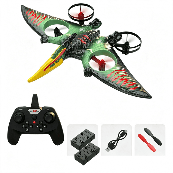 RC Plane Drone Dinosaur Flying Helicopters Toys with Lights for 5-12(Green)