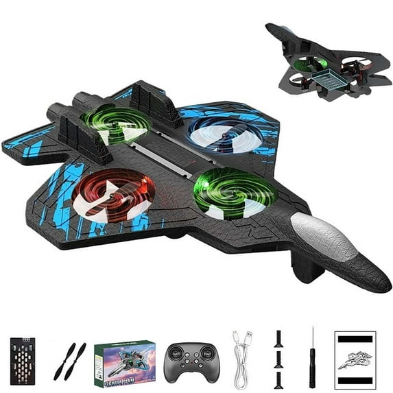 RC Plane Stunt Fighter Toy Remote Control Foam Airplane LED Lights 360 Flips Beginner Gift