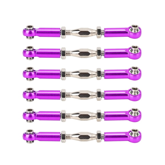 RC Pull Rod, 6Pcs Aluminum Alloy Adjustable Push Rods, Servo Links Tie Rod , 71mm Turnbuckle Rod Linkage Set for RC Car Models (Purple)