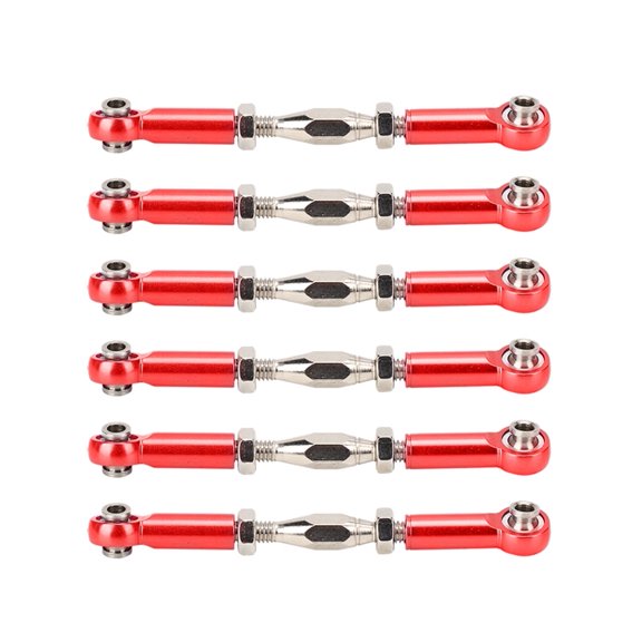 RC Pull Rod, 6Pcs Aluminum Alloy Adjustable Push Rods, Servo Links Tie Rod , 71mm Turnbuckle Rod Linkage Set for RC Car Models (Red)