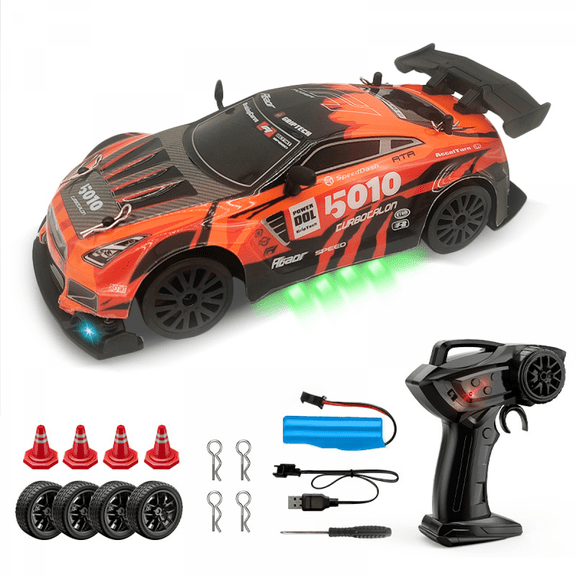 RC Race Car 1/24 4WD Remote Control Drift Car with Light & Swappable Tires for Kids Ages 8-12(Red)