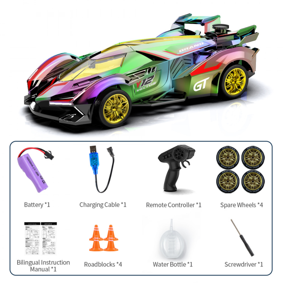 RC Race Car for Kids, 4WD Colorful Remote Control Drift Car with Spray & Lights for Boys Girls Christmas Birthday Gifts